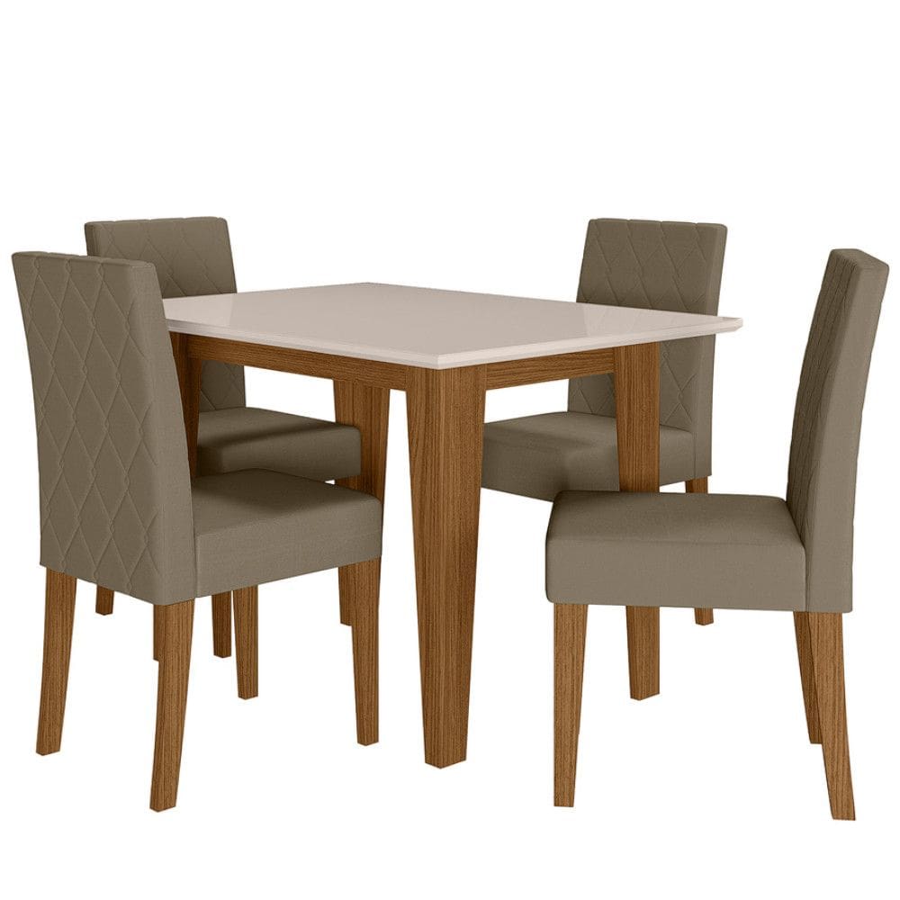 Sala de Jantar Kate 120x90 Tampo com Vidro 4 Cadeiras Jade Poliman Moveis