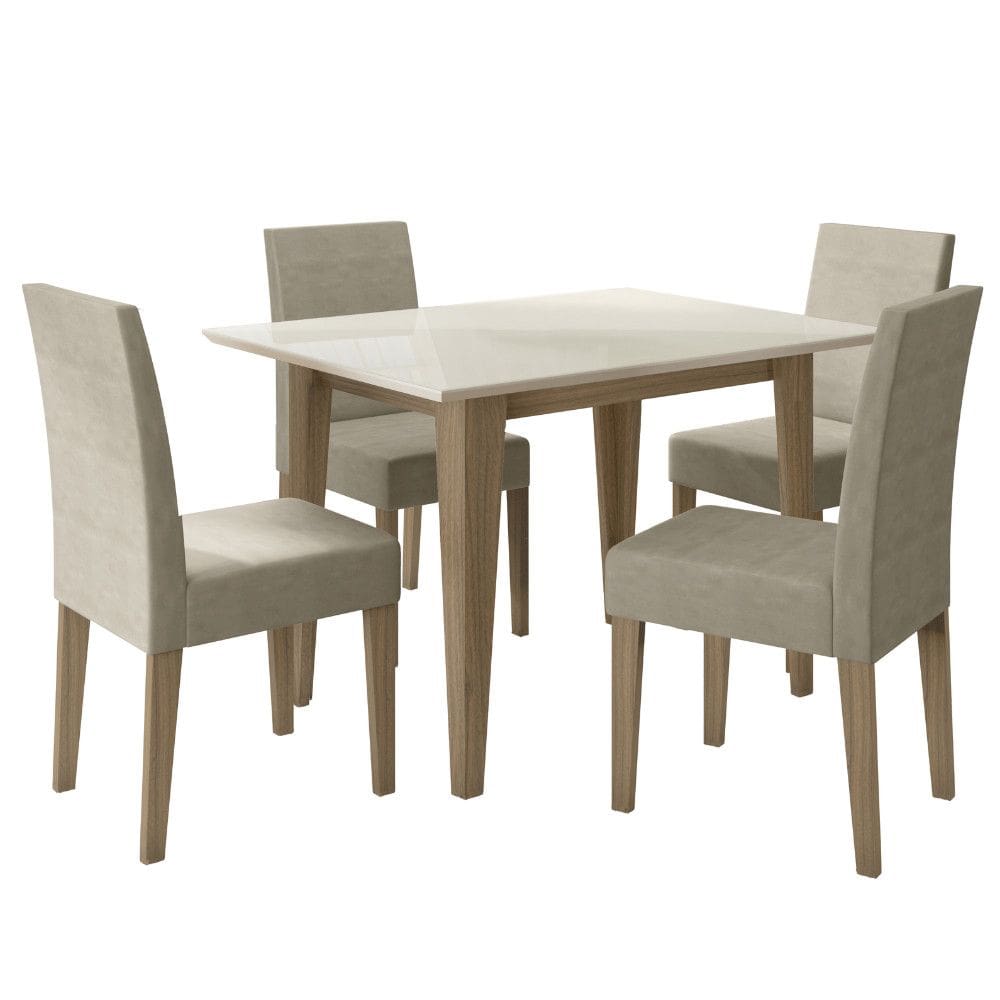 Sala de Jantar Kate 120x90 Tampo com Vidro 4 Cadeiras Josi Poliman Moveis