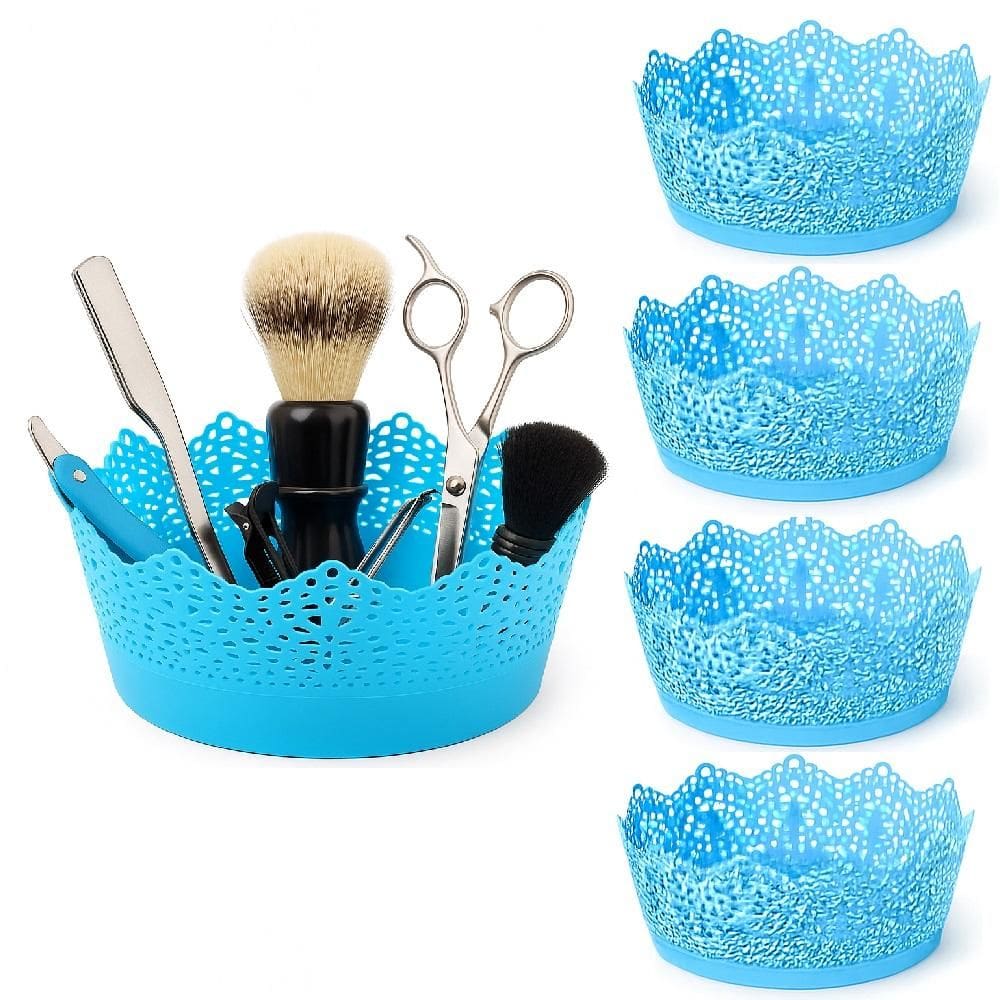 Kit 5 Cesto Plastico Organizador Multiuso Vazado 21Cm Porta Treco Acessorios Costura Barbearia Azul