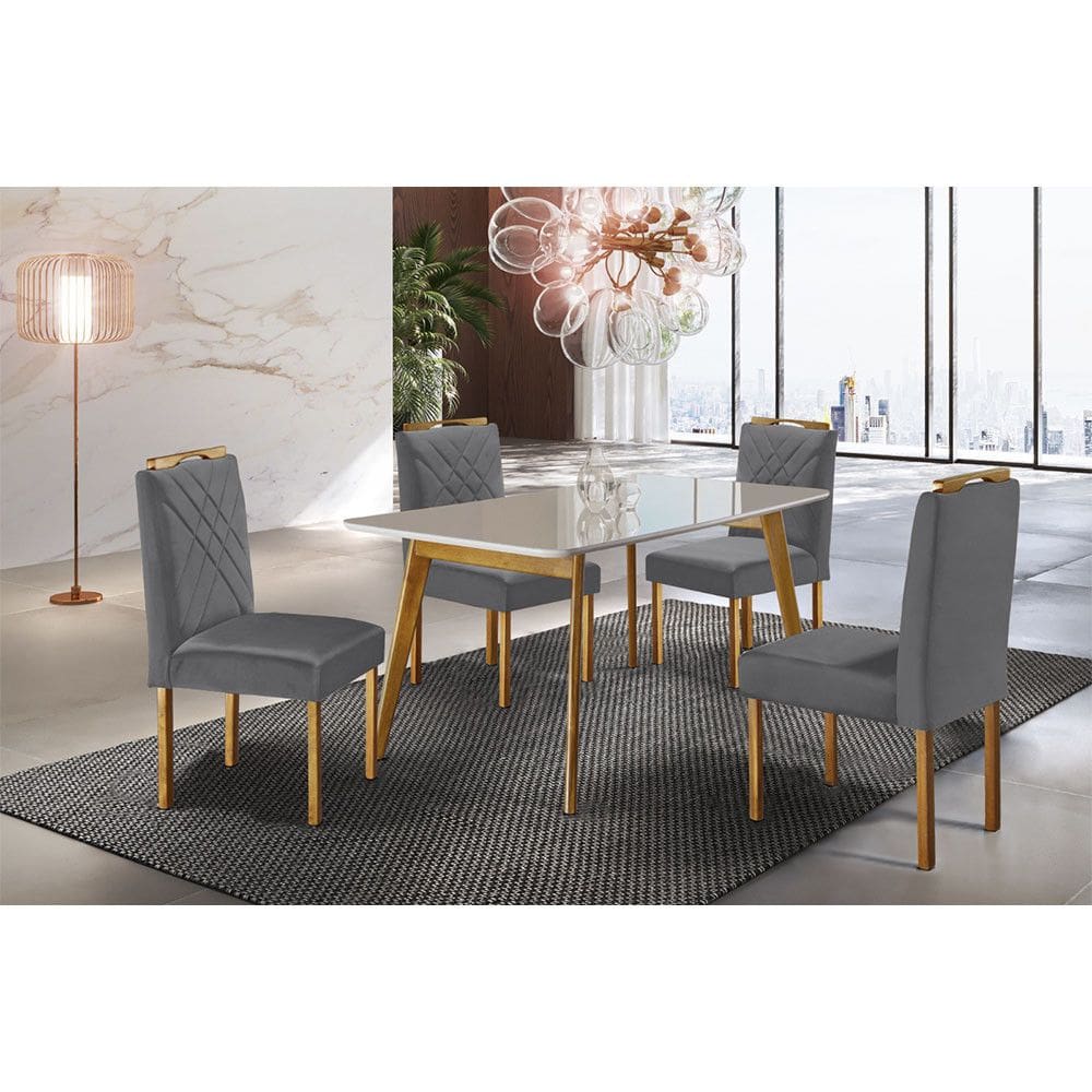 Conjunto Sala de Jantar 4 Lugares Slim Mesa e Cadeiras Madeira Maciça Móveis Mundial