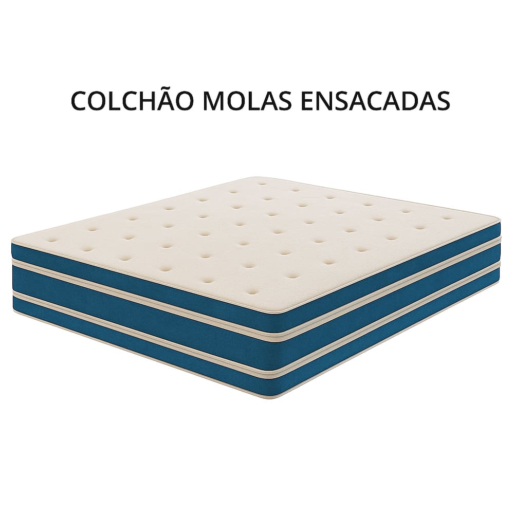 Colchão Molas Ensacadas 198x203x28 - Lateral Azul PREMIUM