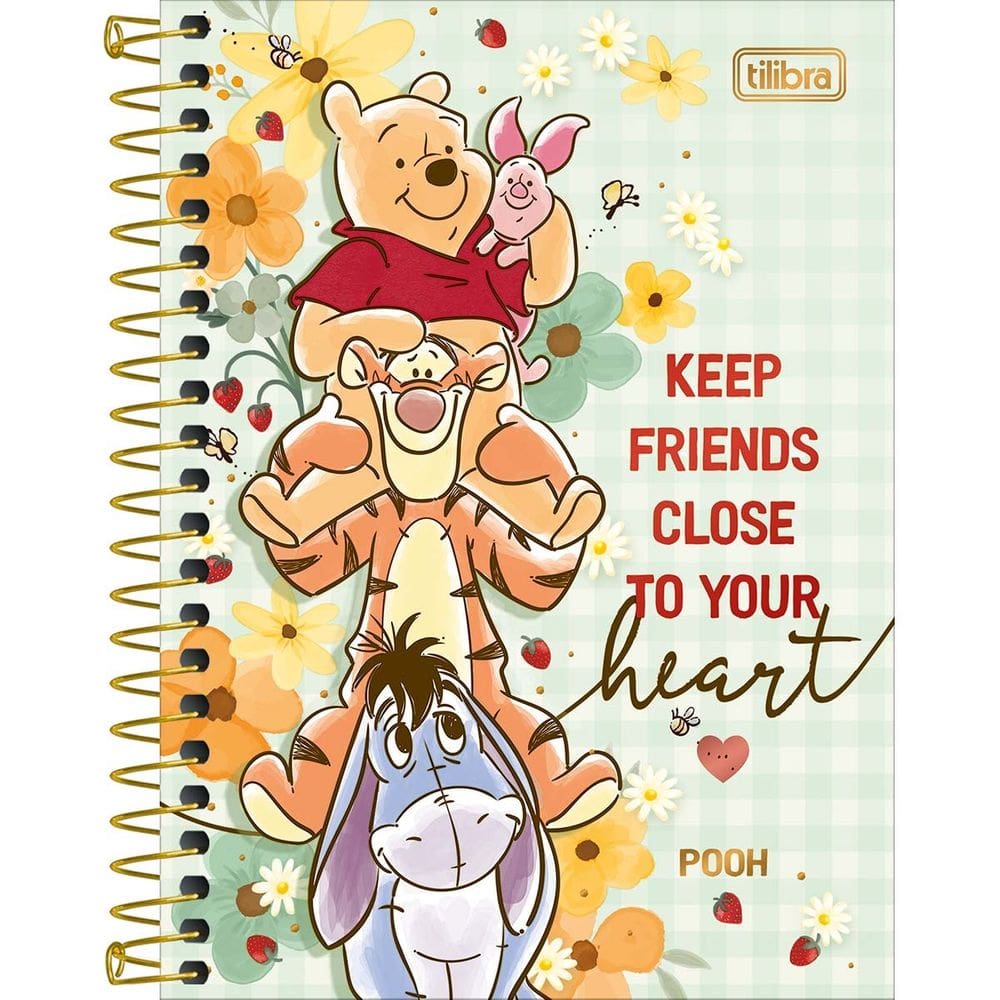 Caderneta (PEQUENA) Espiral Capa Dura 1/8 Ursinho Pooh 11x15,4cm 80 Folhas Tilibra