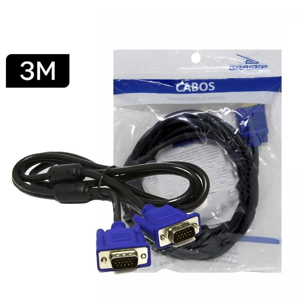 Cabo De Vídeo Vga X Vga Com 3 Metros Grasep - D-5002 3M