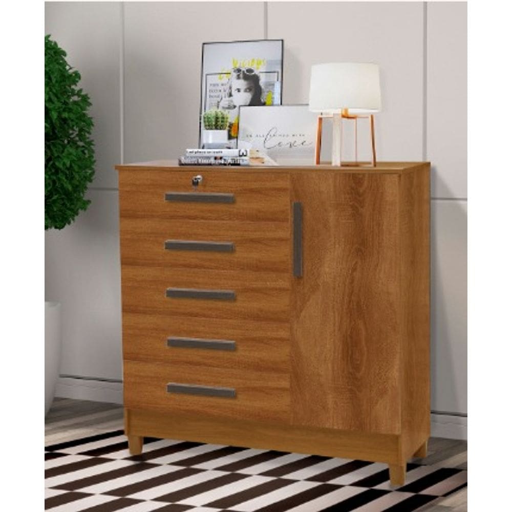 Comoda VITÓRIA 1 Porta 5 Gavetas CEDRO