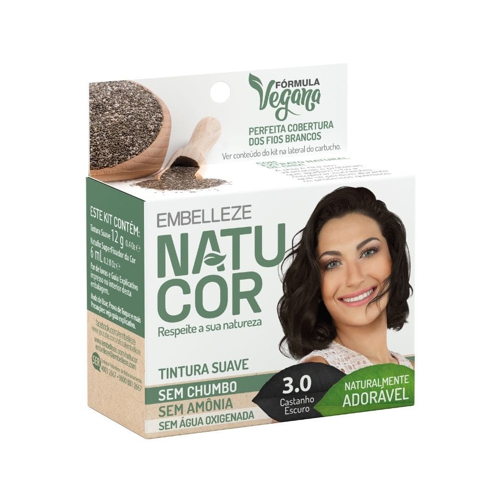 Tintura Pó Natucor Embelleze Castanho Escuro 3.0 Kit