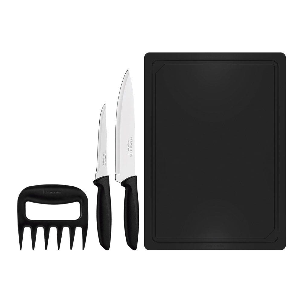 Jogo de Facas com Tábua 4 Peças Tramontina Plenus 23498076 Preto