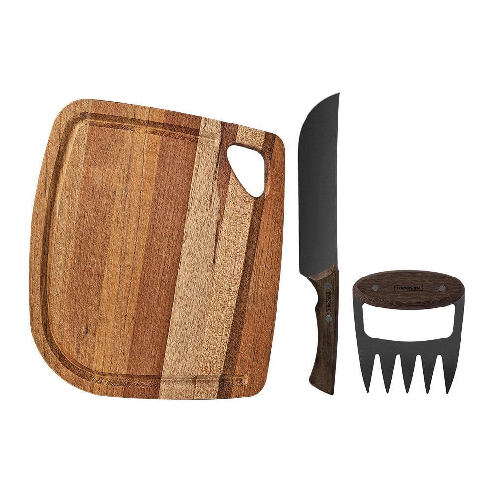 Jogo para Churrasco com Tábua 3 Peças TramontinaChurrasco Black 22999046 Madeira