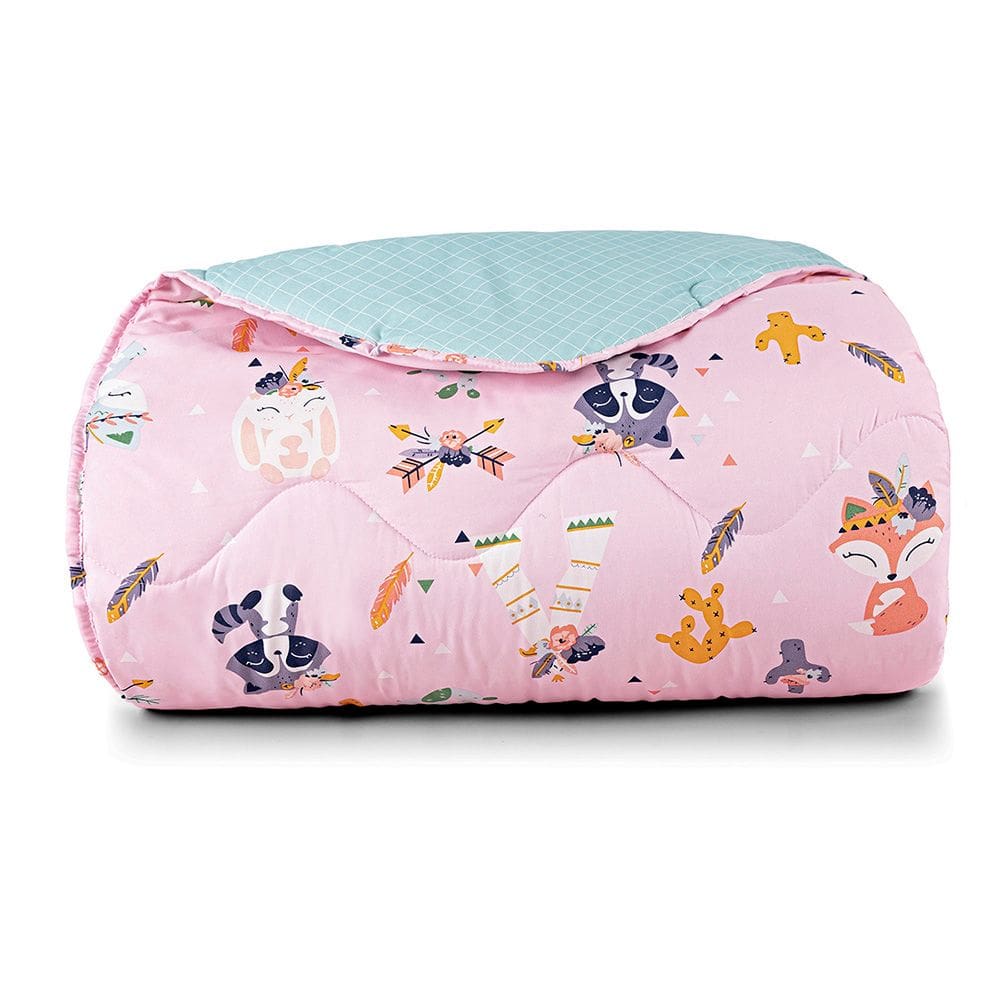 Edredom Cobertor Lutti Solteiro Infantil Dupla Face 200 Fios Raposa Foxy Rosa
