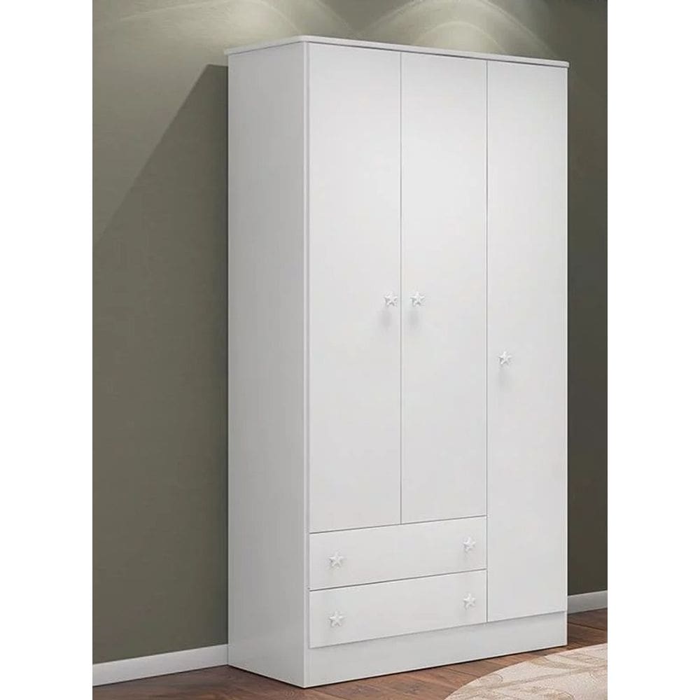 Guarda Roupa Infantil 3 portas e 2 gavetas DOCE SONHO BRANCO