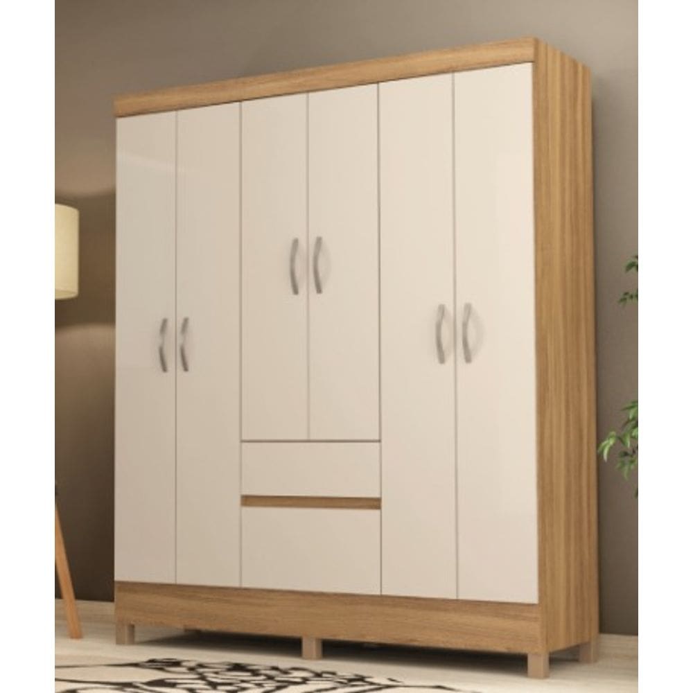Guarda Roupa FLASH 6 portas e 02 gavetas AMENDOA/OFF WHITE