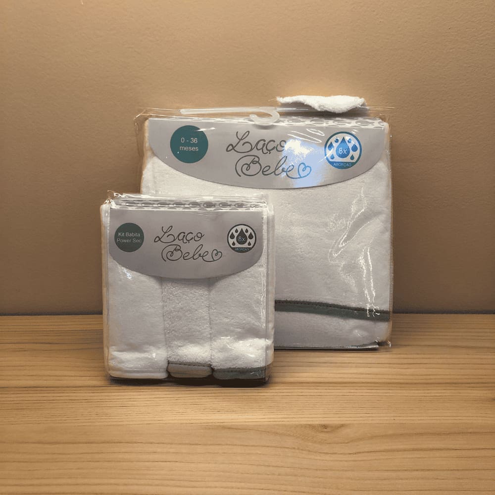 Kit Toalha de Banho e 3 Paninhos de Boca/Babitas Cinza - Laço Bebê