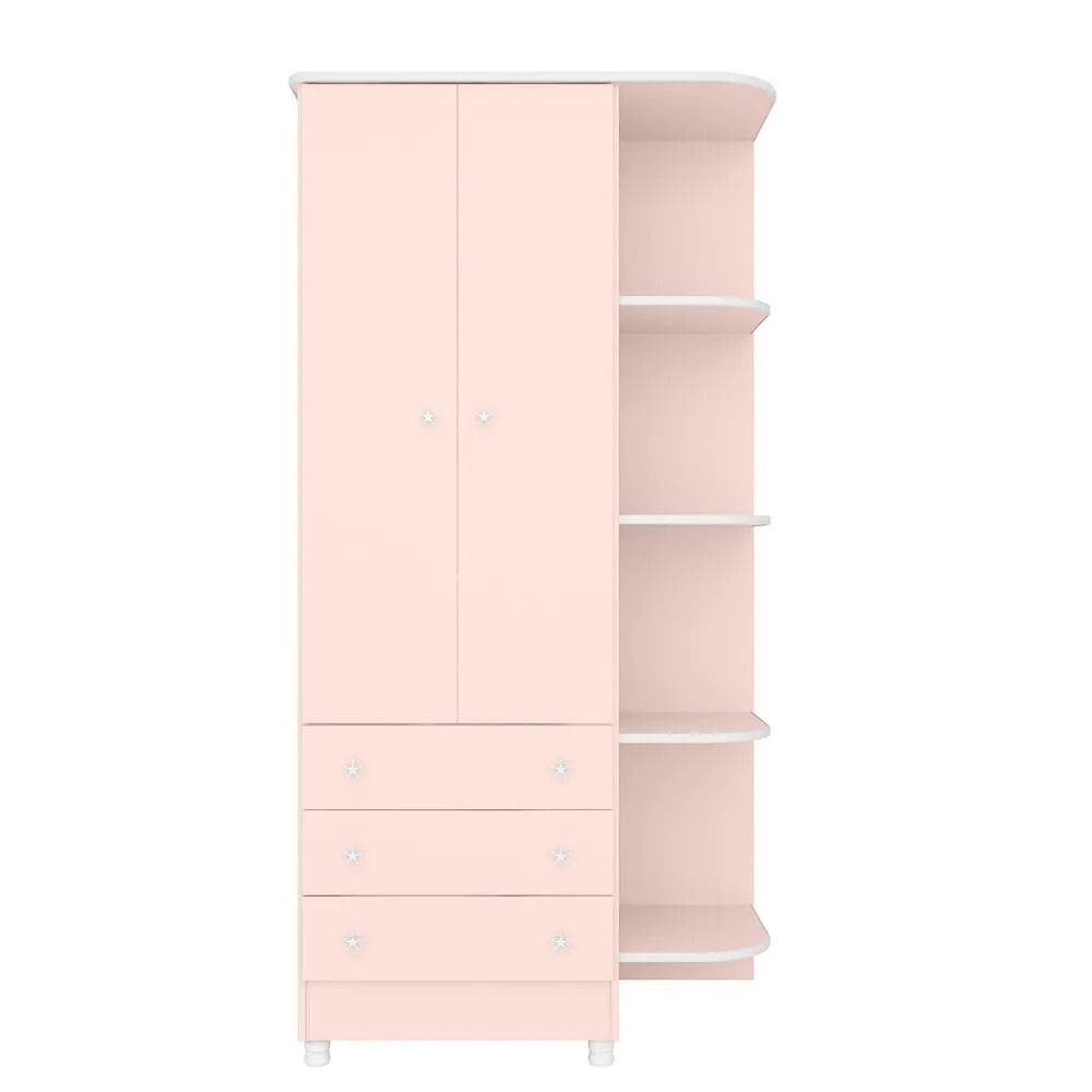 Guarda-roupa 2 portas e 3 gavetas DOCE SONHO com cantoneira ROSA ACETINADO