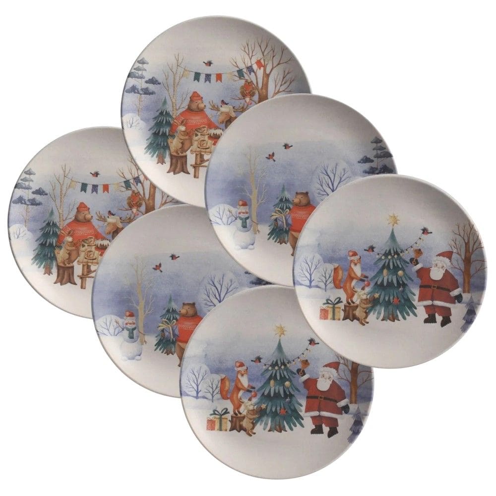 Conjunto de Pratos de Sobremesa 06 Peças Natal Magia Glacial Porto Brasil