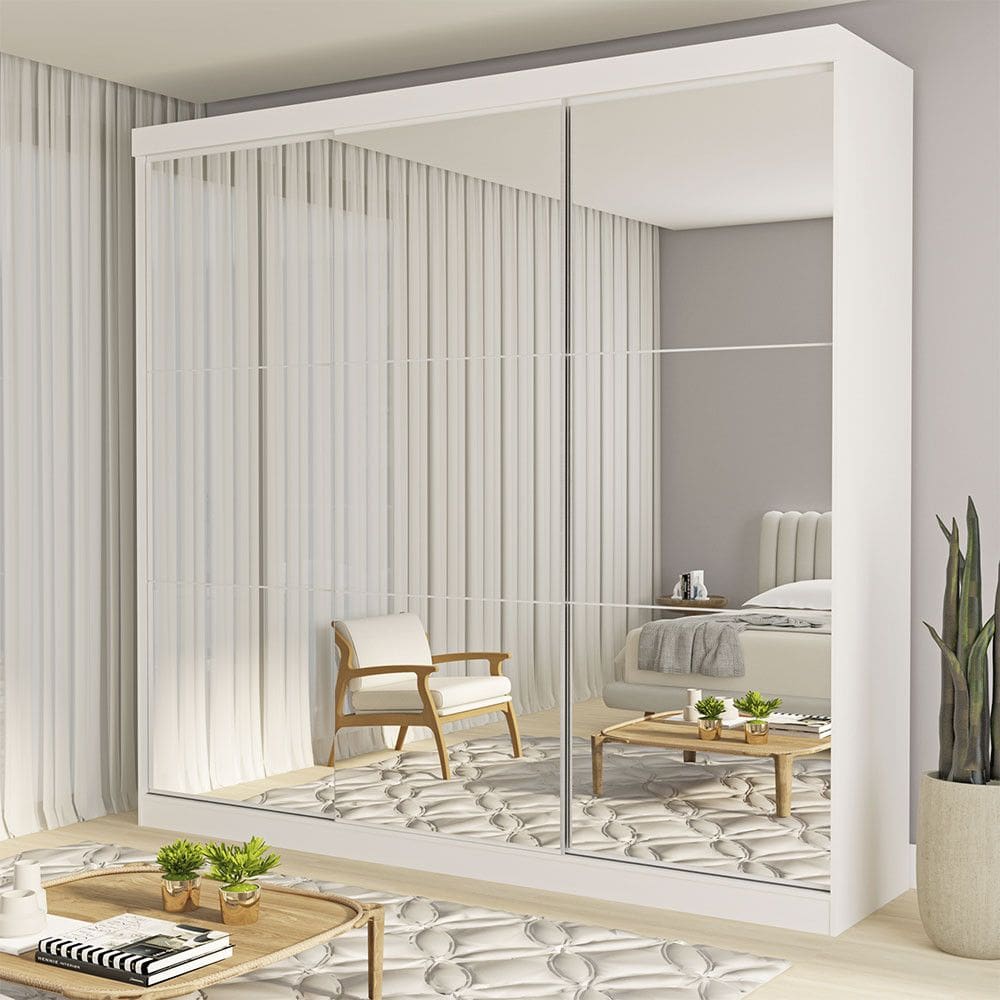 Guarda Roupa Casal Isabela 3 Portas de Correr e 9 Espelhos Minastex