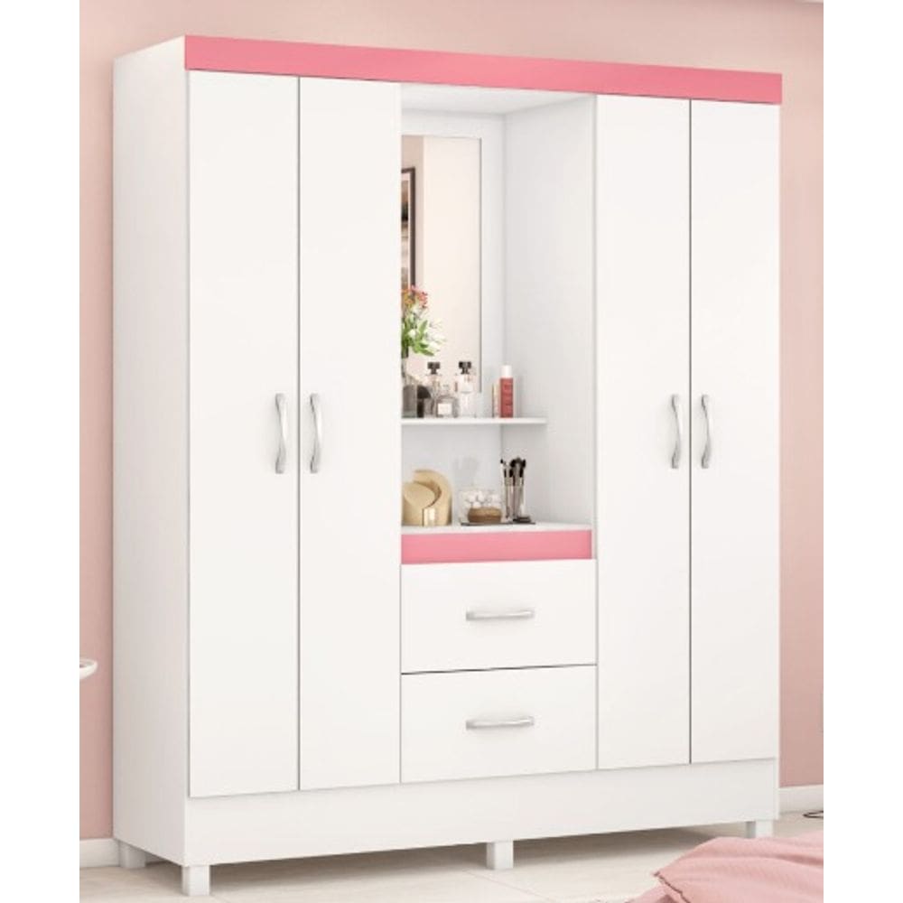 Guarda Roupa LORD CAPELINHA BRANCO/ROSA Flex