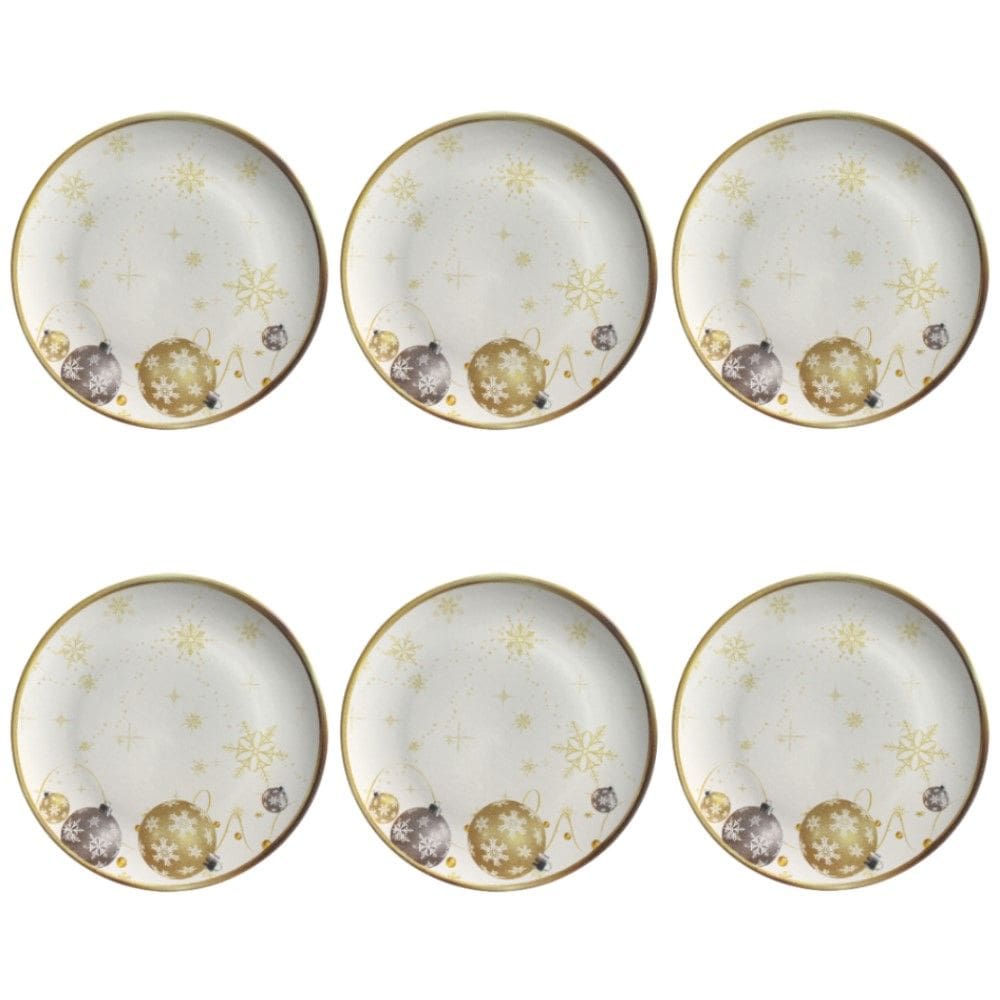 Conjunto de Pratos Rasos 06 Peças Natal Noite Dourada Porto Brasil