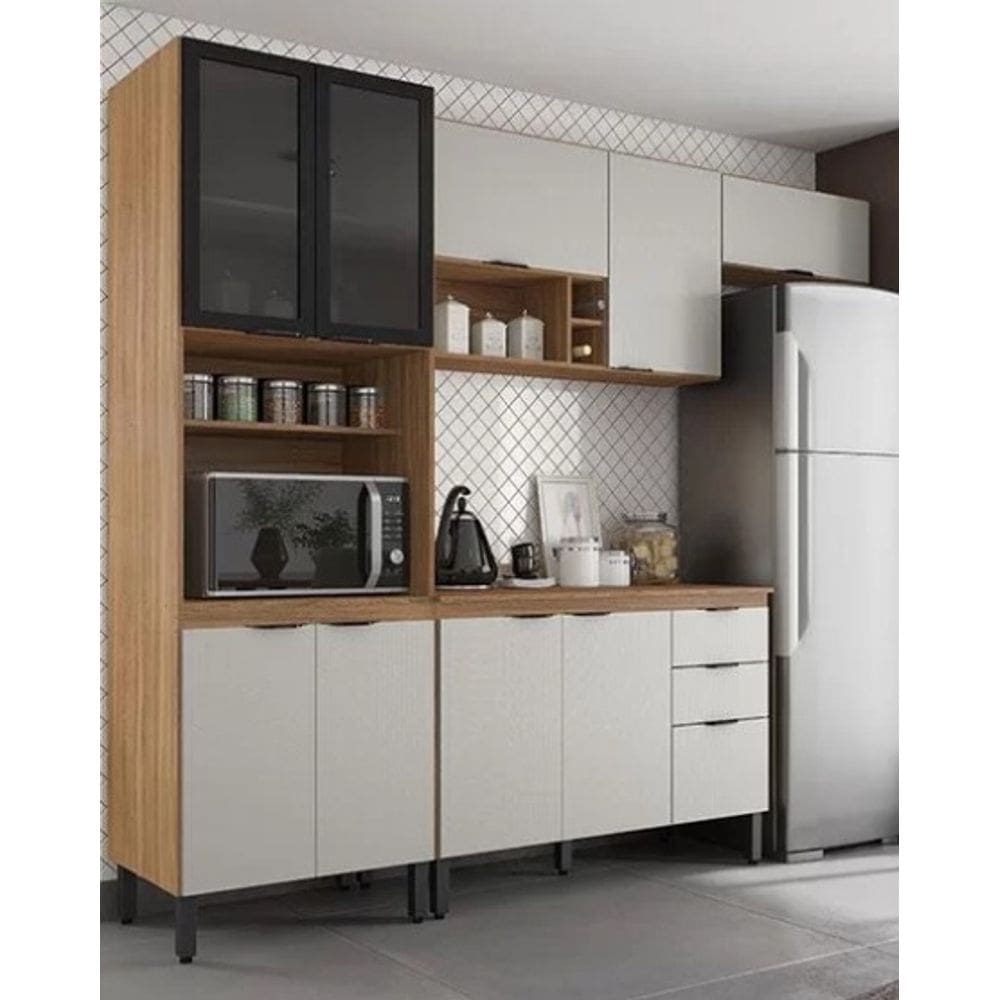 Cozinha Modulada Compacta FIRENZE - AMENDOA NUDE com 04 peças