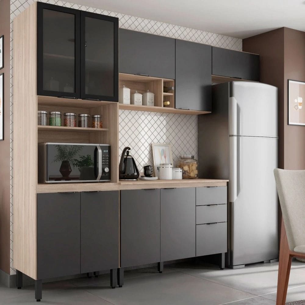 Cozinha Modulada Compacta FIRENZE -  AVENA GRAFITE com 04 peças