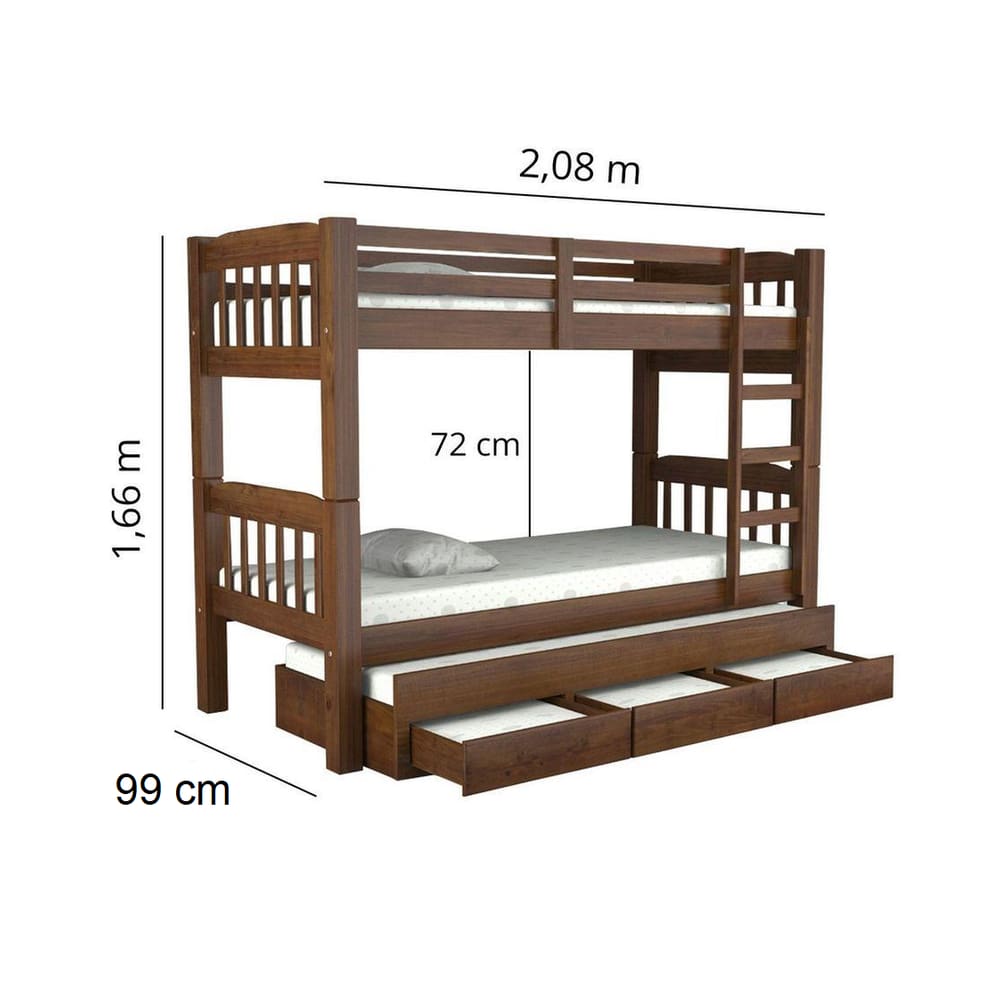 TRELICHE MADEIRA MACIÇA - ITÁLIA COM 3 GAVETASmod02