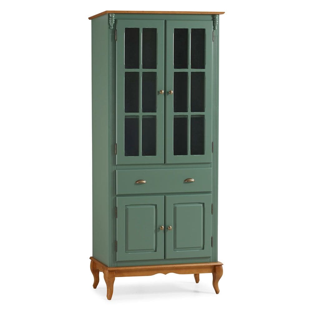 Cristaleira 4 Portas 3 Prateleiras e 1 Gaveta 60809 Hannover Linz Móveis - Verde Musgo/Imbuia Glazer