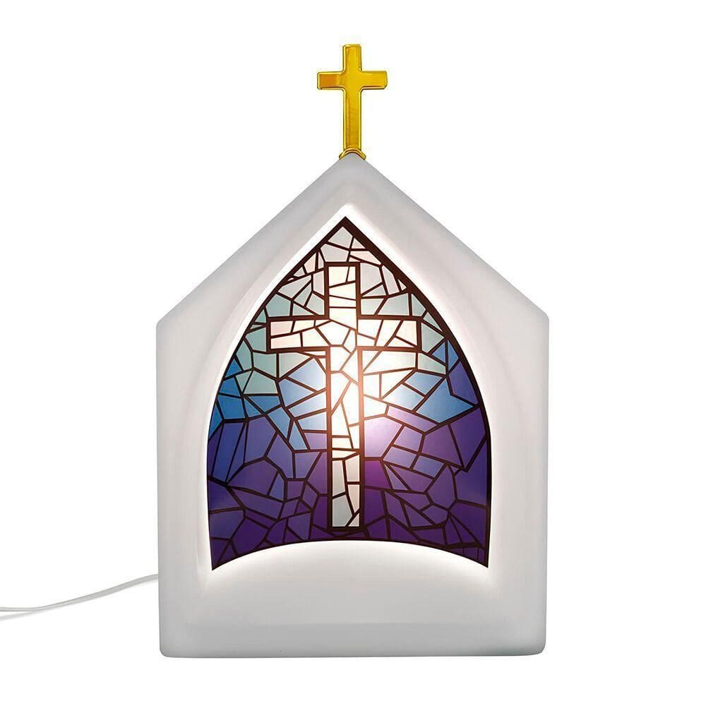 Estátua Capela De Vitral Azul Com Iluminação Para Decoração Espiritual E Meditação