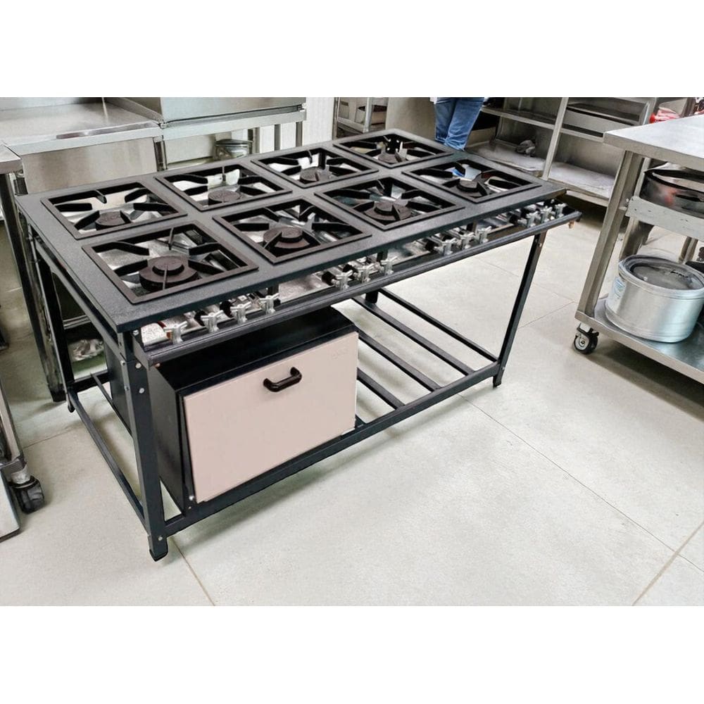 Fogão Industrial 8 Bocas Duplas 40x40 P8 com Forno Leona