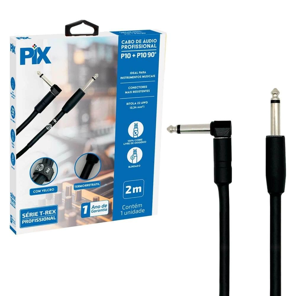 Cabo P10 + P10 90 Mono 100% Cobre Para Instrumentos 2 Metros