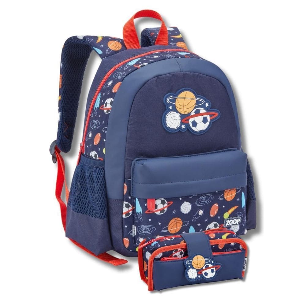 Kit Mochila Costas Infantil Estojo Escolar Creche Azul Bolas