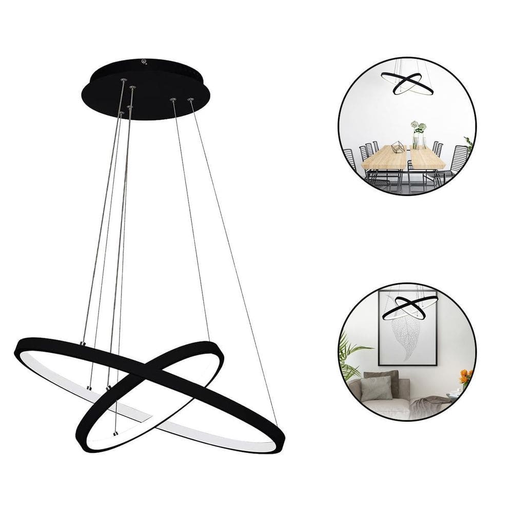 Lustre Pendente Ring Aros 2 Aneis 60Cm Led 3000K Preto 60W