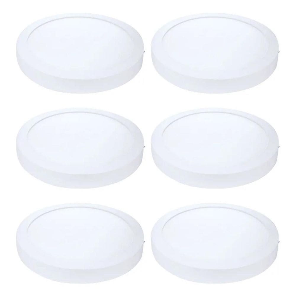 Kit 6 Painel Led Sobrepor Red Luz Branca 6500K 18W 22Cm