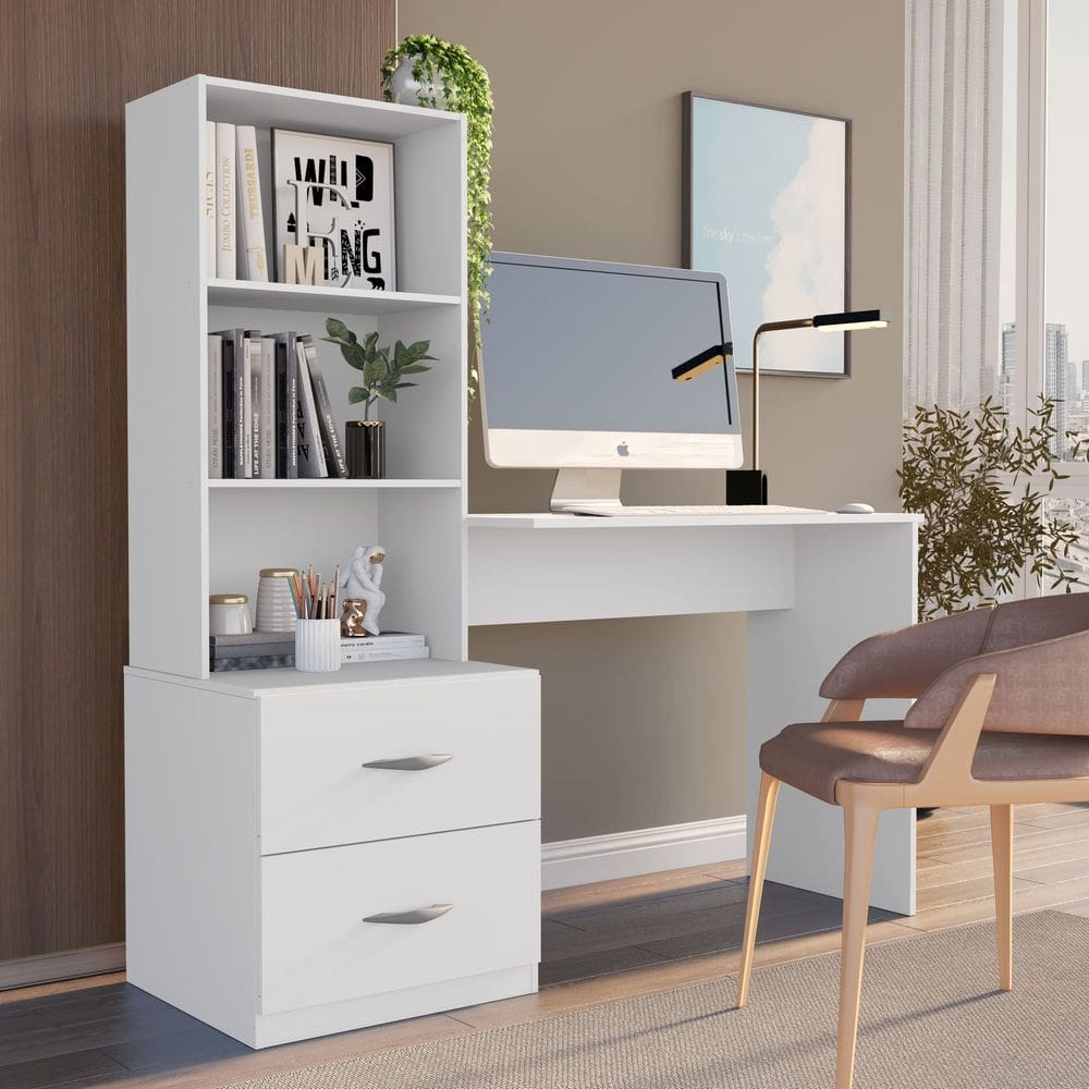 Escrivaninha Com 2 Prateleiras E 2 Gavetas Compacto Ônix