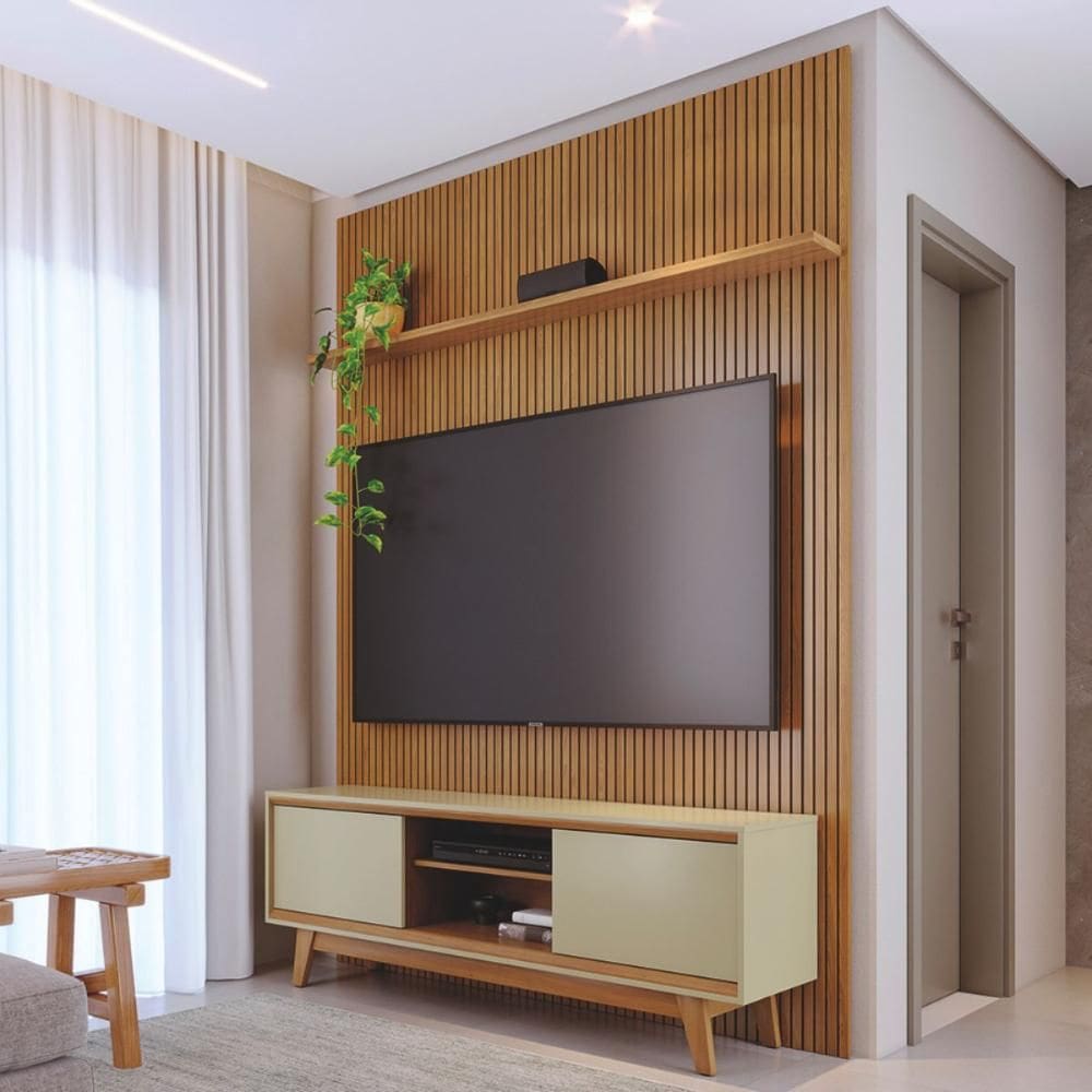 Kit Noah painel com prateleira e Rack  com Painel Cumaru/Opala