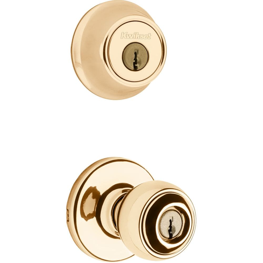 Pacote combinado de fechadura de porta Kwikset 690 Polo em latão polido