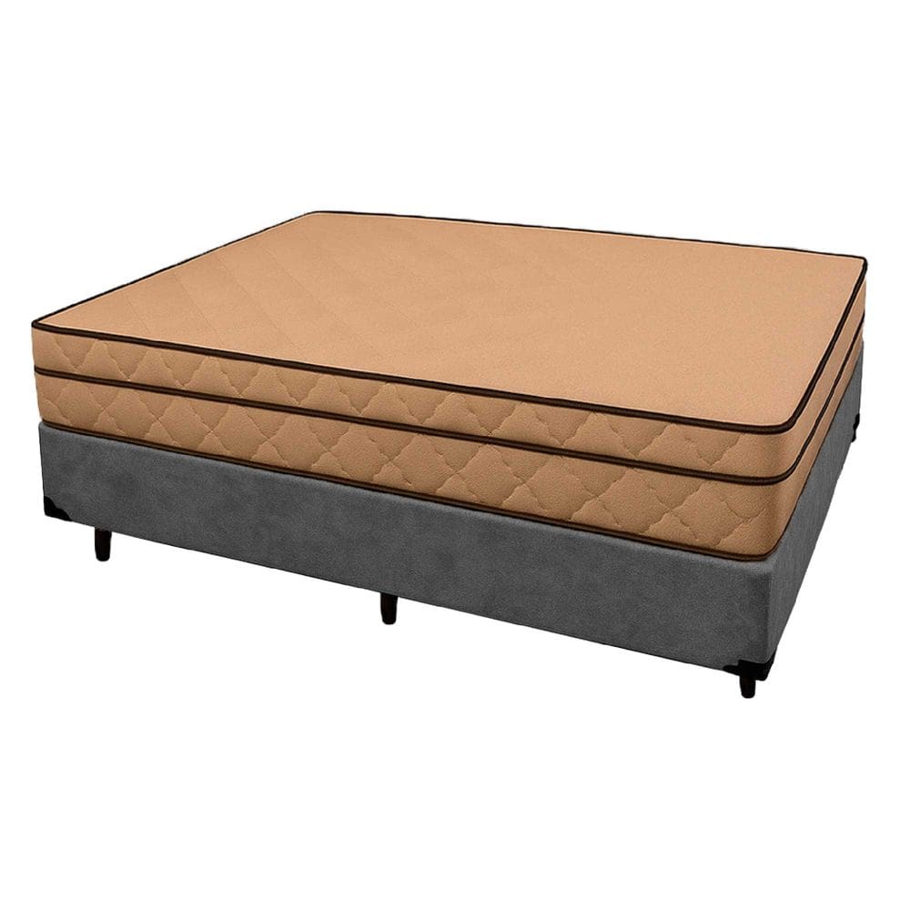 Cama Box Casal 138 Suede Cinza com Colchão Polônia - D28 65x138x188