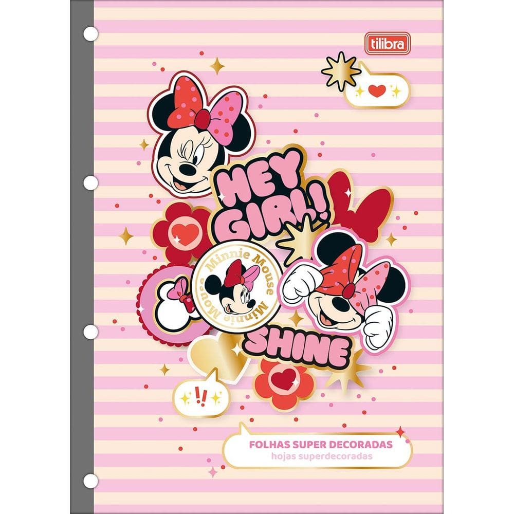 Refil Caderno Argolado Fichário Universitário Minnie Mouse Tiliflex 80 Folhas 20cm x 27,5cm Tilibra