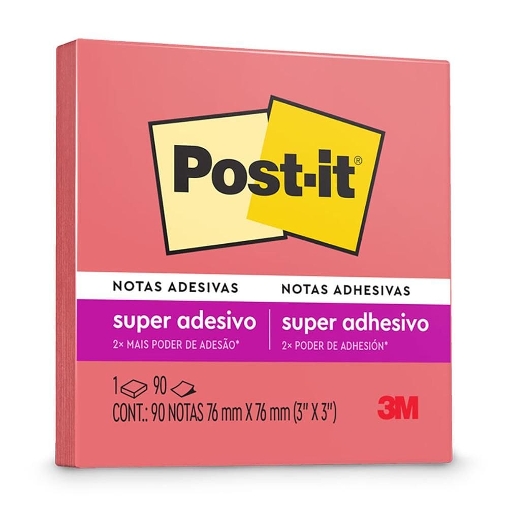 Bloco Post it goiaba 76x76mm 90 fls 3M