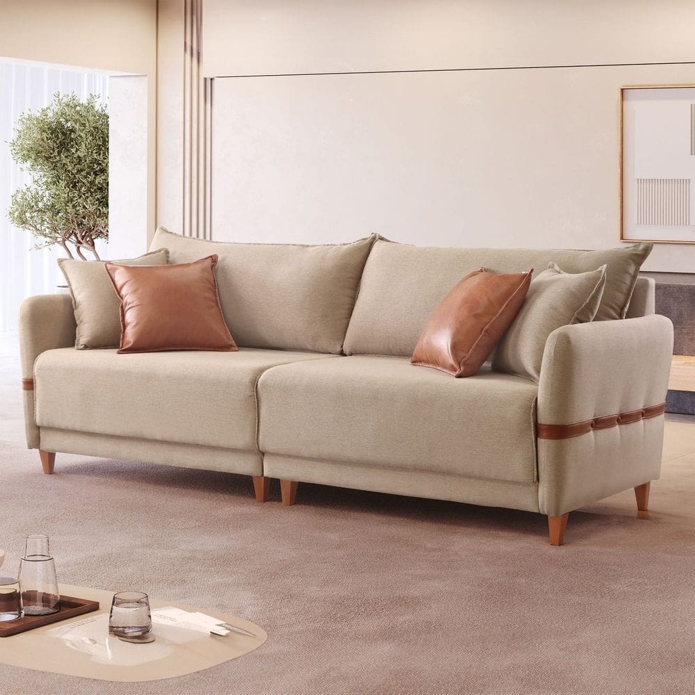 Sofá Living Canela 4 Lugares 245 cm Linho Bege