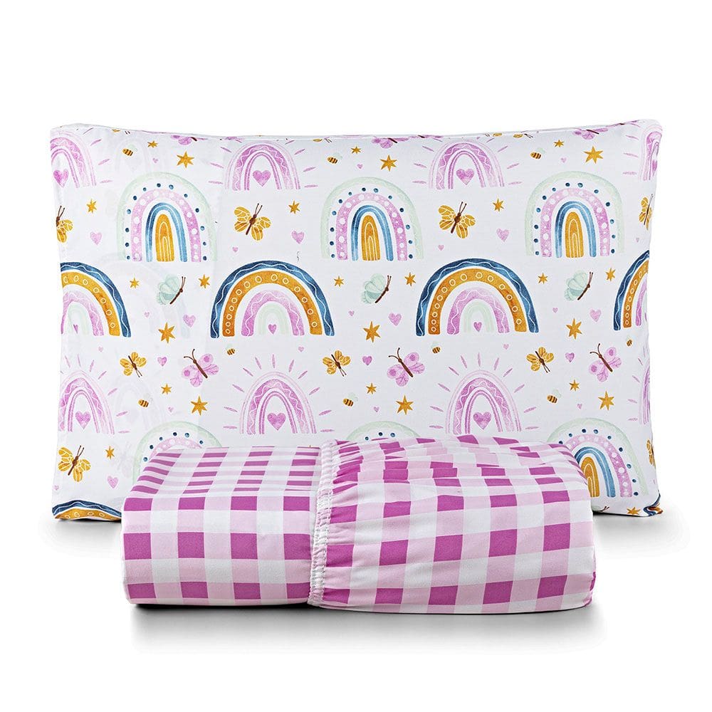 Jogo de Cama Lençol Lutti Solteiro Infantil 200 Fios Estampado 2 Peças Arco íris Rainbow Rosa