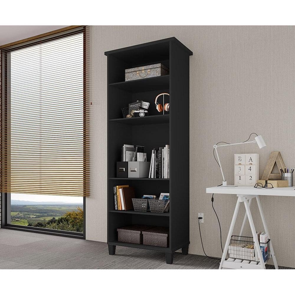 Armário Organizador Multiuso com Prateleiras Library Preto - Luapa