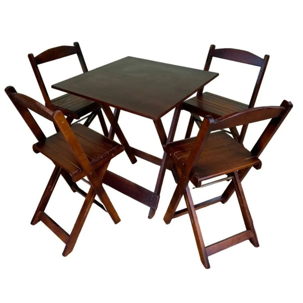 Conjunto Dobrável 70x70 com 4 Cadeiras Imbuia Imbuia