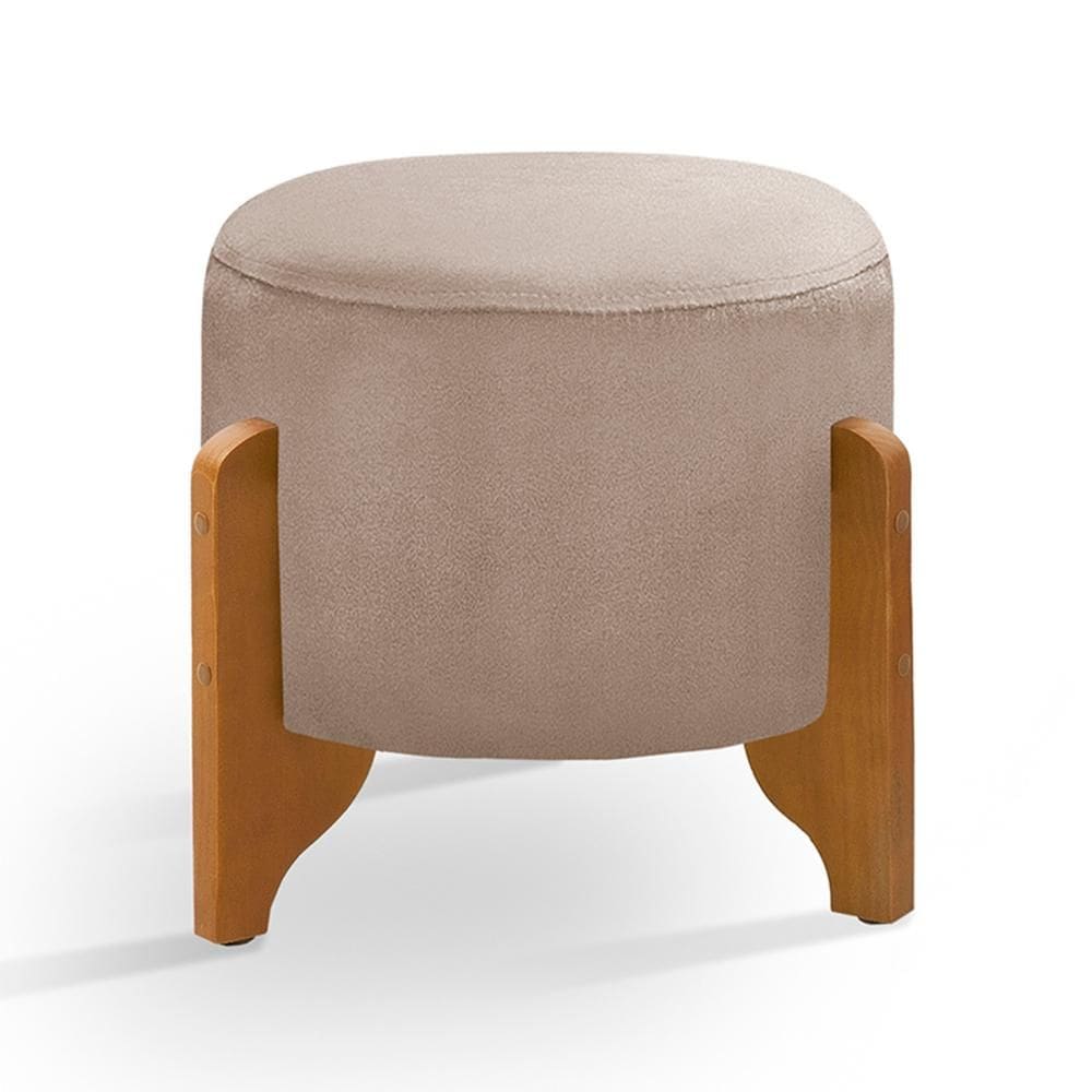 Puff Caleb em Veludo com Pés em Madeira Maciça Sala