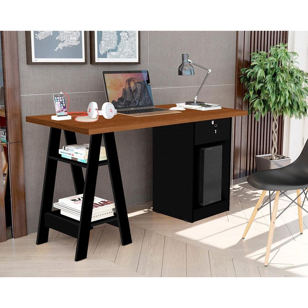 Escrivaninha 2 Prateleiras Bali Canela e Preto Carmolar