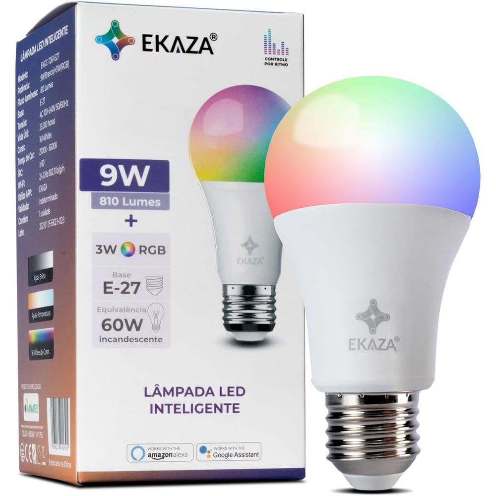 Lâmpada Inteligente RGB 16 milhões de cores Wi-Fi Alexa e Google Home, 9W+3W -EKAZA EKGC-T261-E27