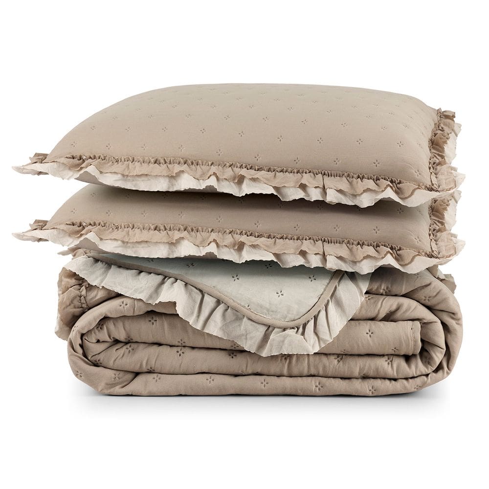 Cobre Leito King Micropercal 200 Fios com Babado Malvinni Caqui - 3 Peças