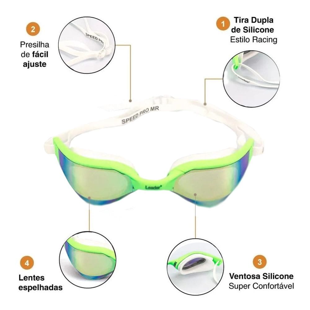 Óculos Natação PRO Espelhado Leader Speed Pro Verde