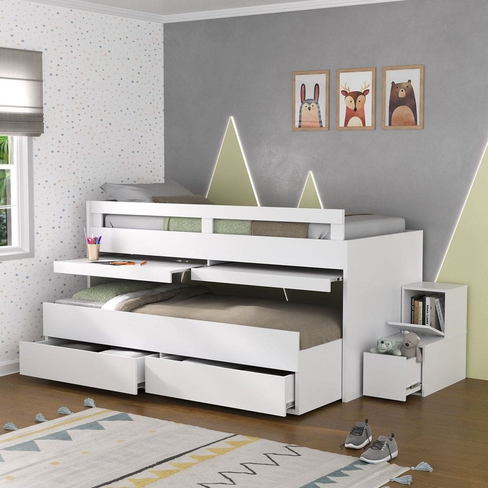Beliche Infantil com Escrivaninha 2 Gavetas MDF Branco