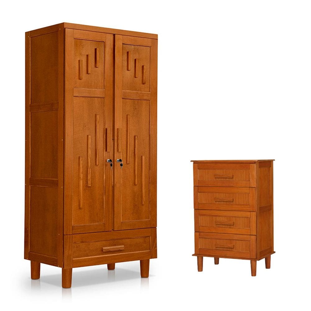 Guarda Roupa 2 Portas e Cômoda 4 Gavetas 100 % Madeira Paris