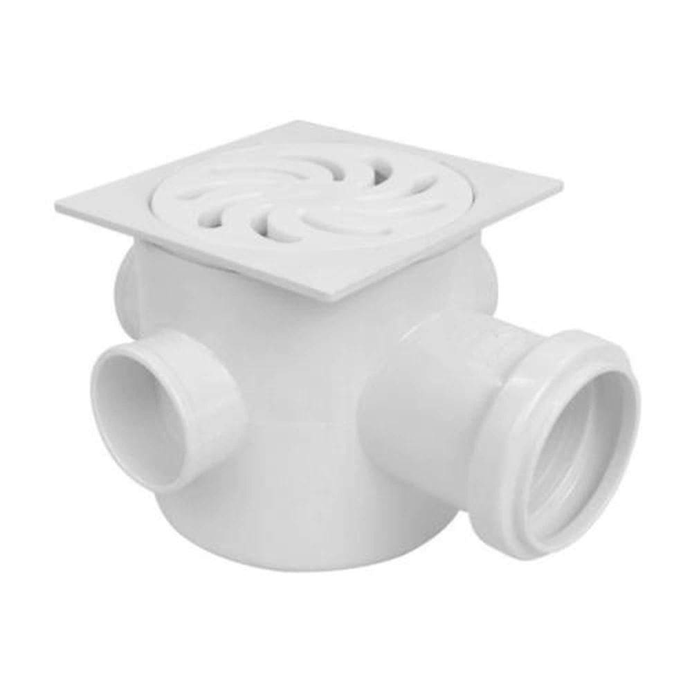 Caixa Sifonada Quadrada 100mm X 100mm X 50mm - 3 Entradas Dn 40-50-75 - Pvc Amanco