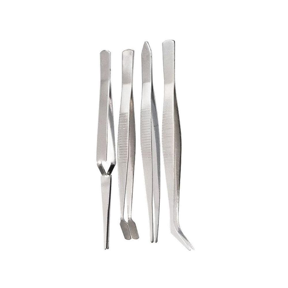Kit 4 Pincas Precisao Inox Ponta Fina Curva Reta Eletronica Bijuteria Artes Artesanato Relojoeiro