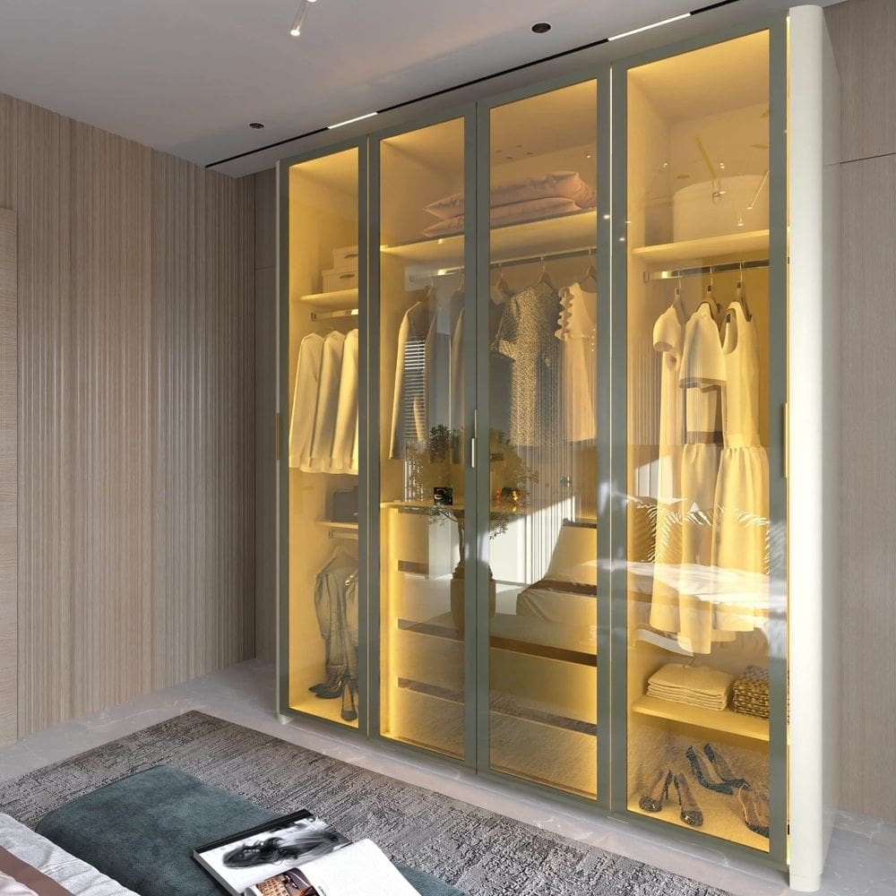 Guarda Roupa Reflecta 4 Portas LED Innova Off White - Gelius